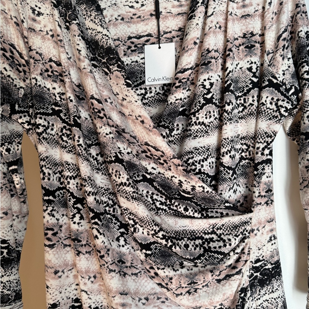 Calvin Klein Black and Cream Patterned Dress